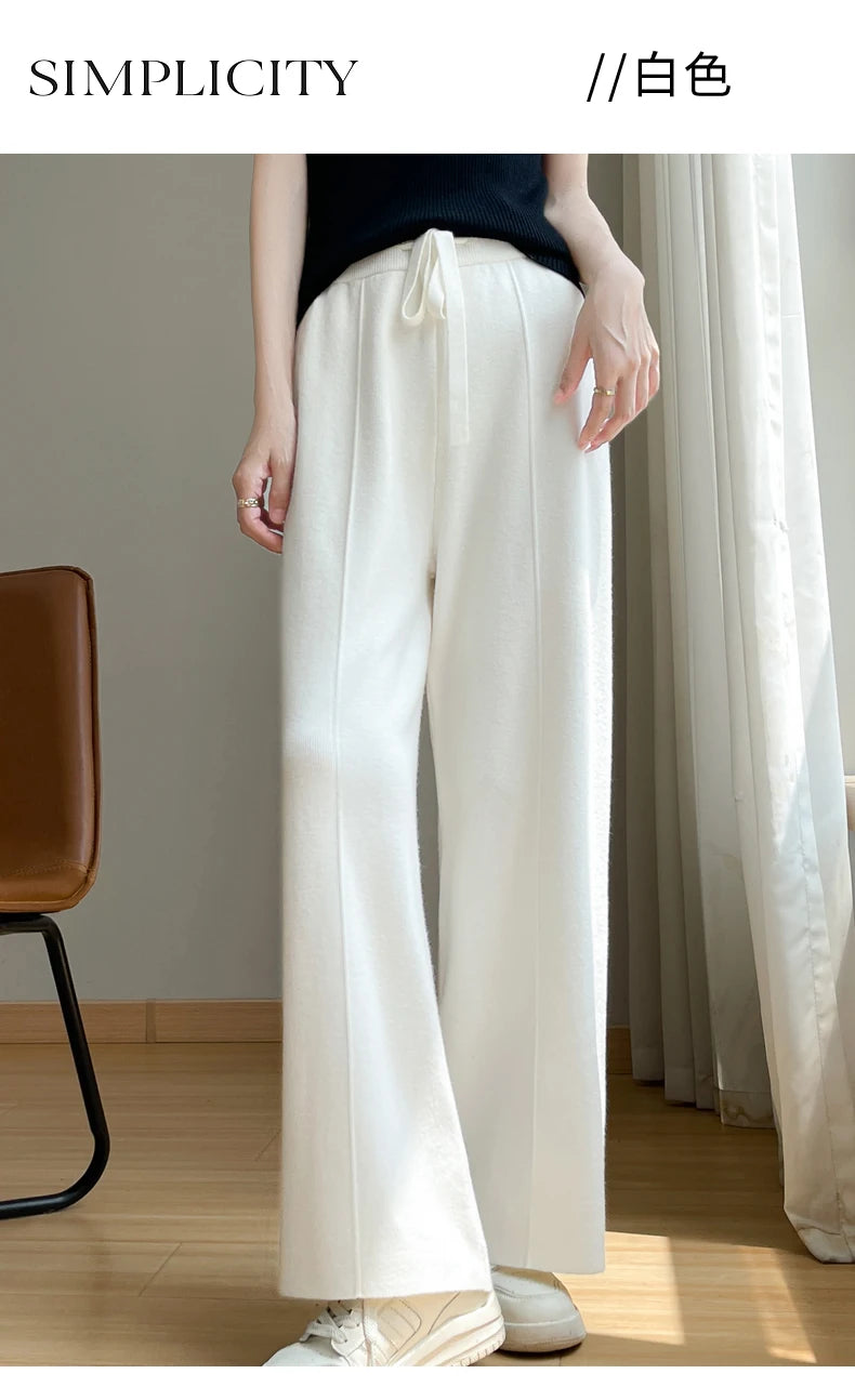 2024 Women's Cashmere Pants Sports Pants Women's Autumn and Winter High Waist Drawstring Warm Pants Knitted Cashmere Warm Pants