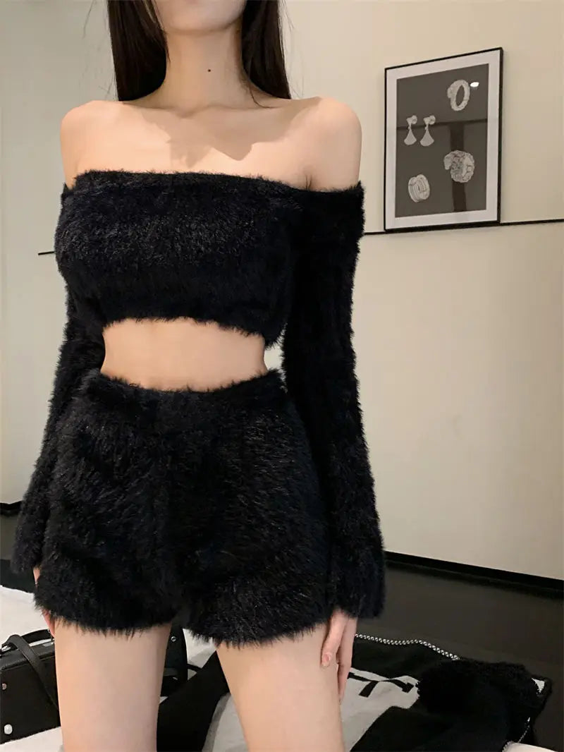 Warm Fluffy Shorts for Women High Waist Autumn Winter Korean Style Fashion Elegant Hot Sweet Female All-match Street Wear Mujer