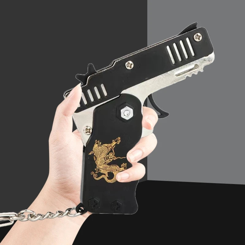 1PCS Keychain Elastic Leather Rubber Band Shooting Pistol Kid Outdoor Party Folding Gifts Boyfriend Fidget Toys
