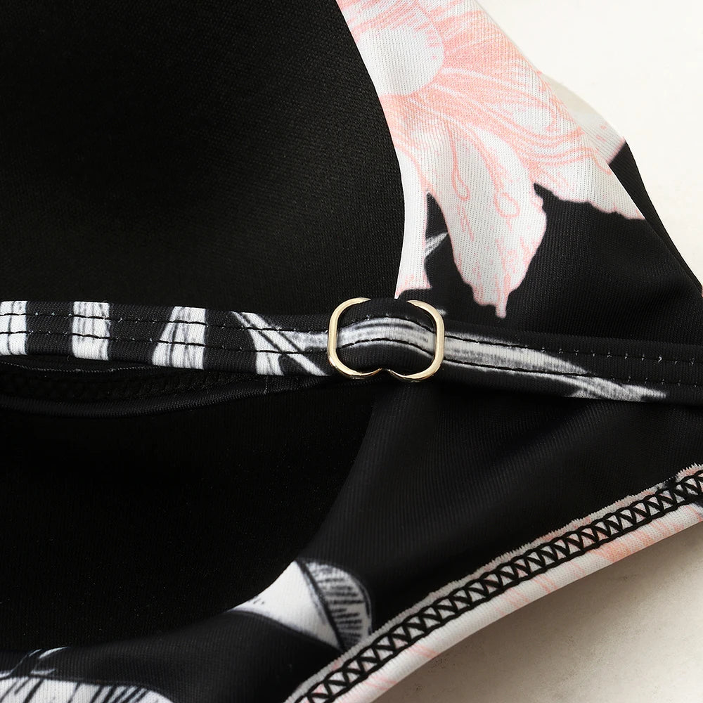 High Waist  Sexy Bikini Set 2024  Biquini Swimwear Women Two Pieces Swimsuit Floral Beachwear V-Neck Bathing Suits Female