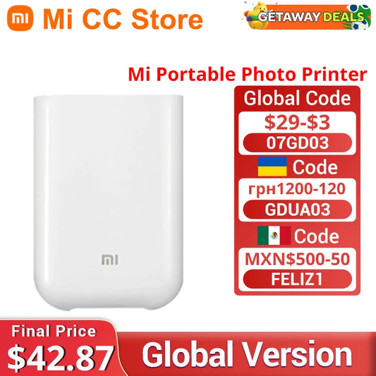 Global Version Xiaomi Mi Portable Photo Printer AR Photo ZINK Thermal Pocket Mini Wireless Bluetooth Printer Support Mi Home APP