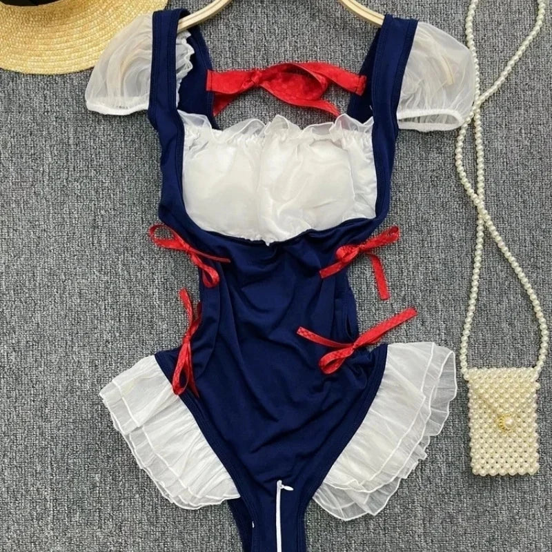 Girls Sexy Cute Japanese JK Uniform  Mini Checkered Strap Skirt Off Shoulder High Waist Elastic Cosplay Dress Hot Sweet Pajama
