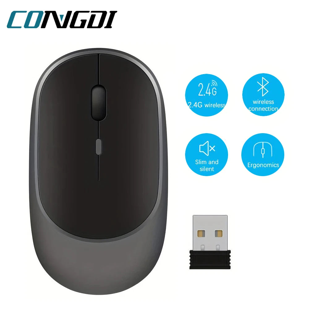 Wireless Mouse Rechargeable Mouse Gamer Dual Modes Bluetooth-compatible 2.4G USB Mute Mice For Laptop Pad Tablet Macbook Mause