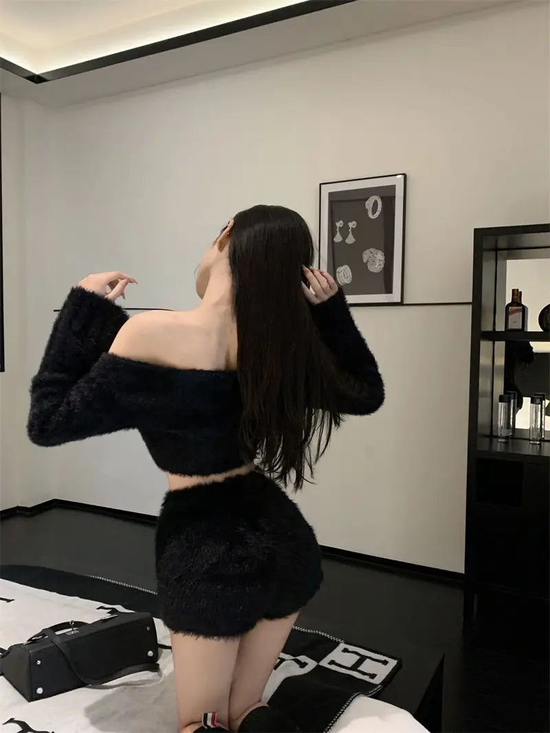 Warm Fluffy Shorts for Women High Waist Autumn Winter Korean Style Fashion Elegant Hot Sweet Female All-match Street Wear Mujer