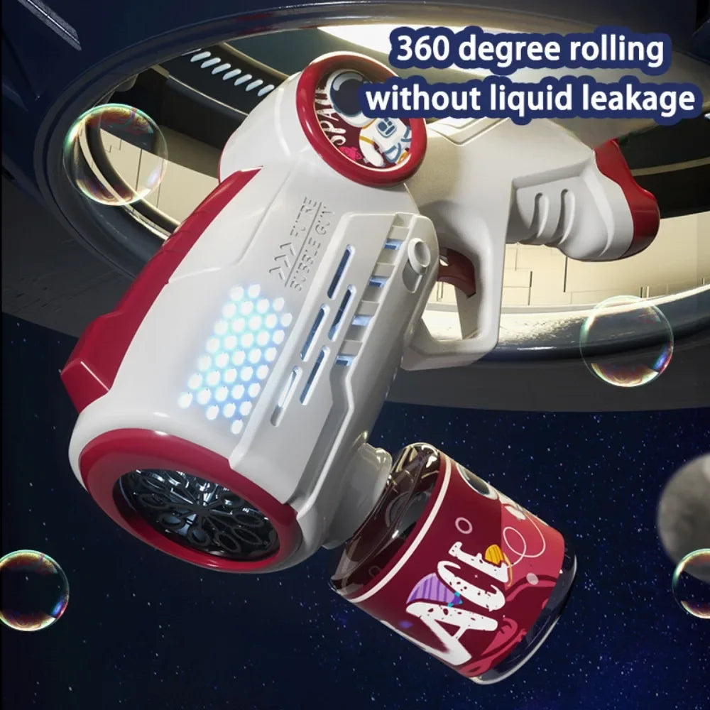 Electric Space Multi Hole Bubble Machine With Lights Fully Automatic Colorful Soap Handle Bubble Gun Children's Toy Outdoor Game