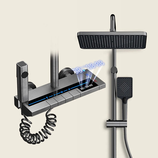 Bathroom Shower Full Set Gray Digital Display Shower System Set  Piano Button With Ambient Light Faucets Shower Head