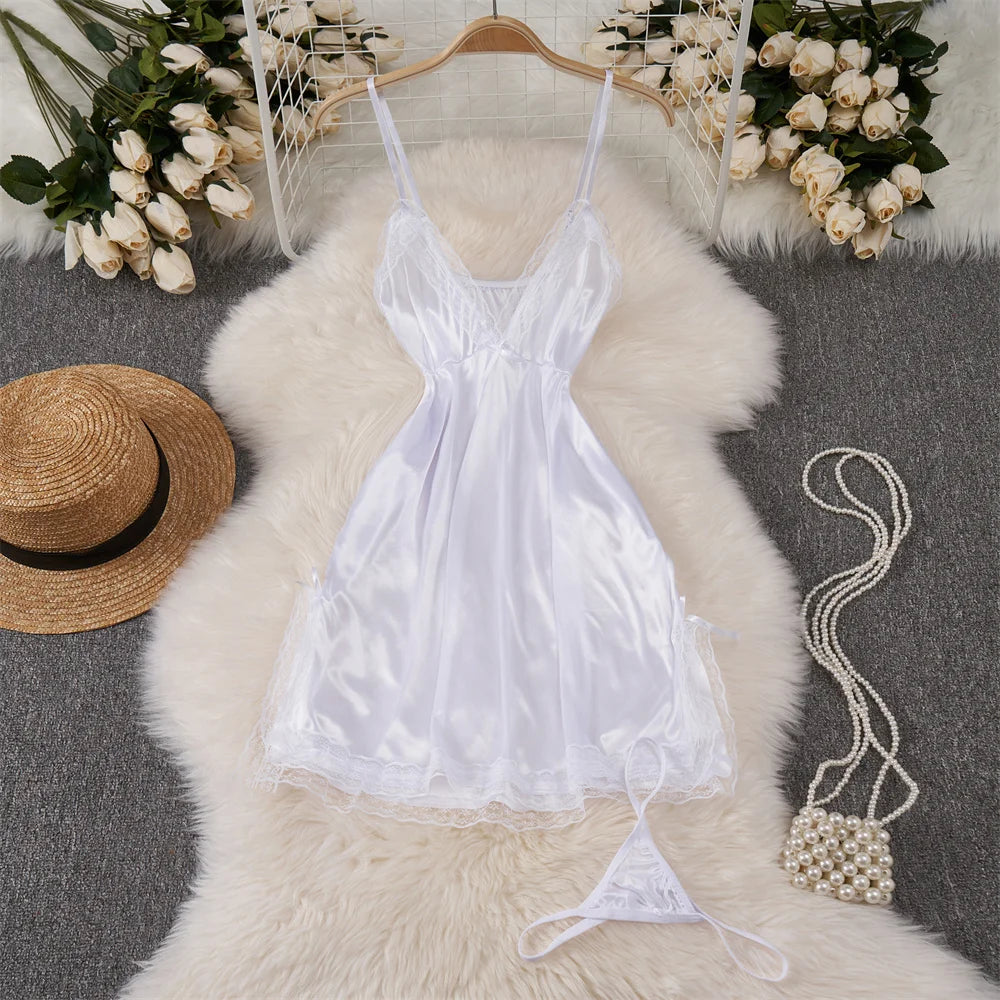 Japanese Sexy Print Kimono Slim Fit V-Neck Nightgown Loose Petal Sleeves Women's Erotic Lingerie Mini Irregular Patchwork Dress