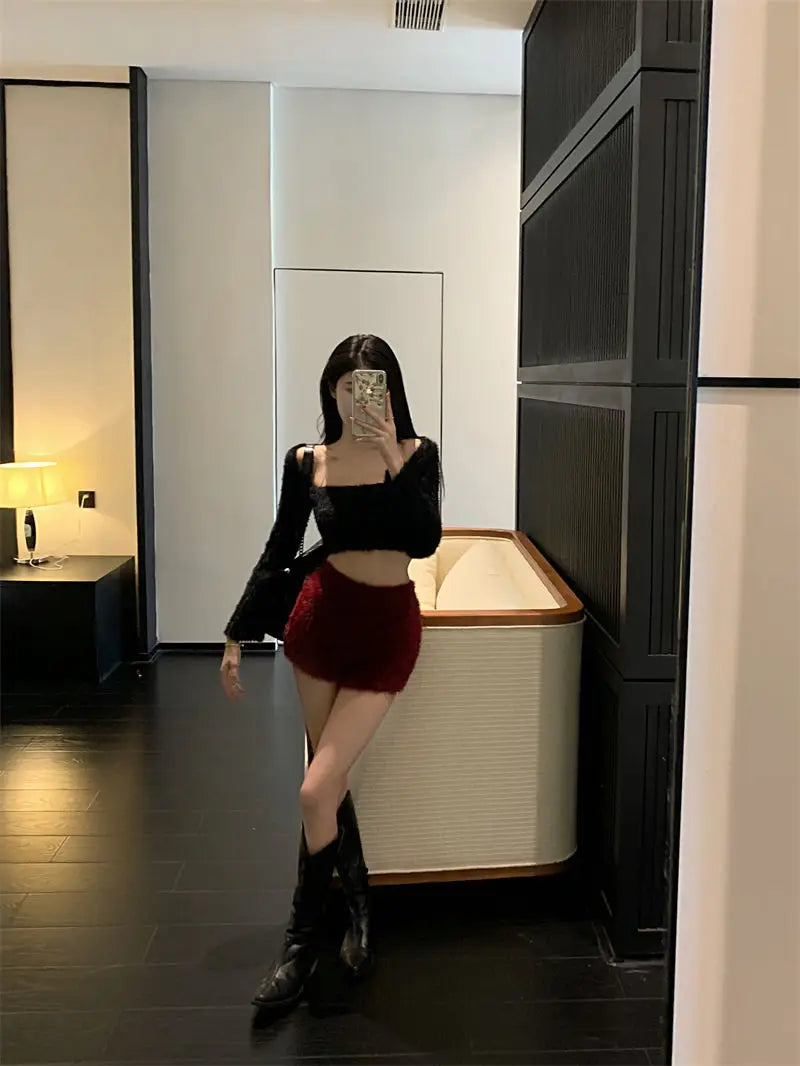 Warm Fluffy Shorts for Women High Waist Autumn Winter Korean Style Fashion Elegant Hot Sweet Female All-match Street Wear Mujer