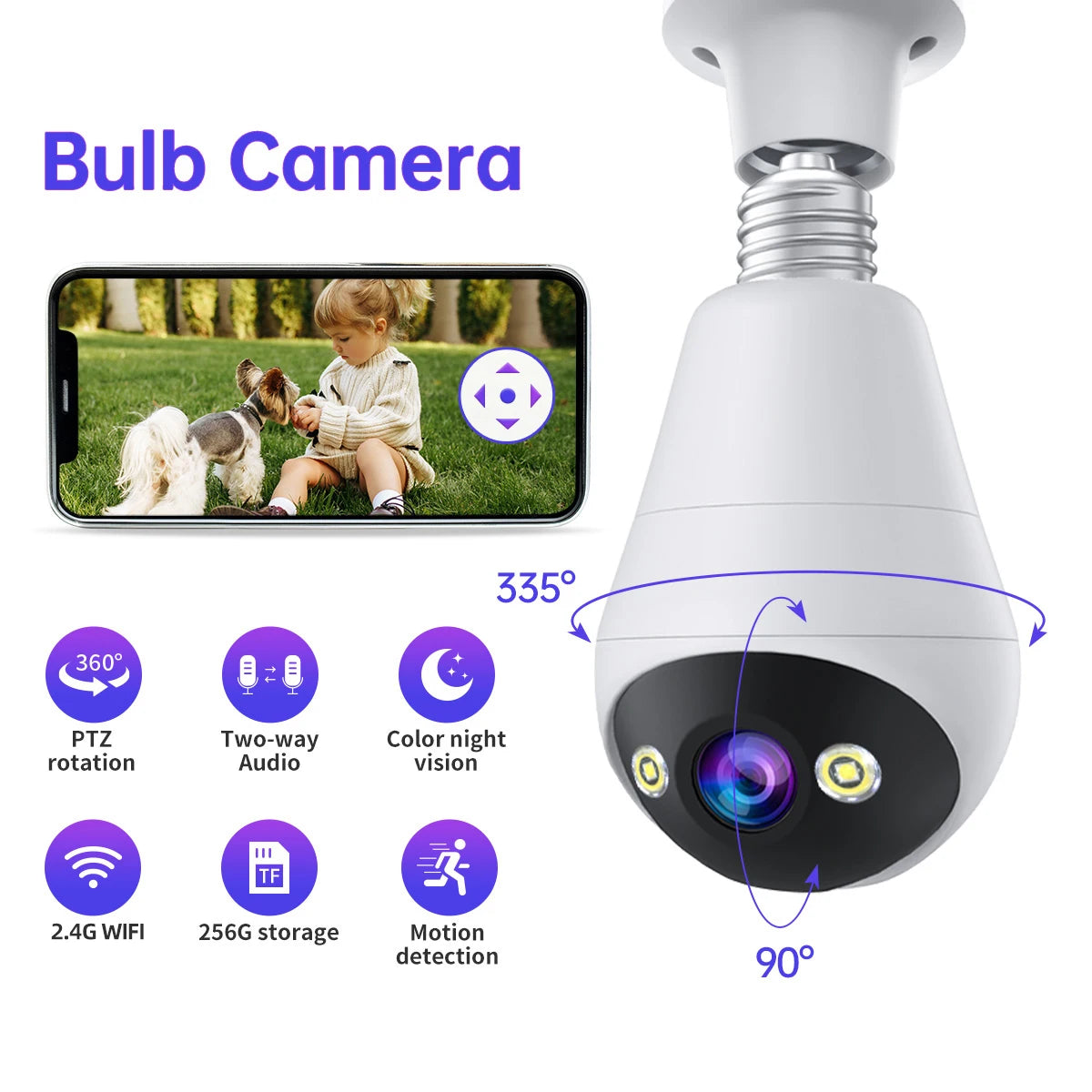 JOOAN 3MP IP Camera 2.4G Wifi E27 Bulb Surveillance Camera Smart Home AI Tracking Security Baby Monitor Wireless CCTV Camera