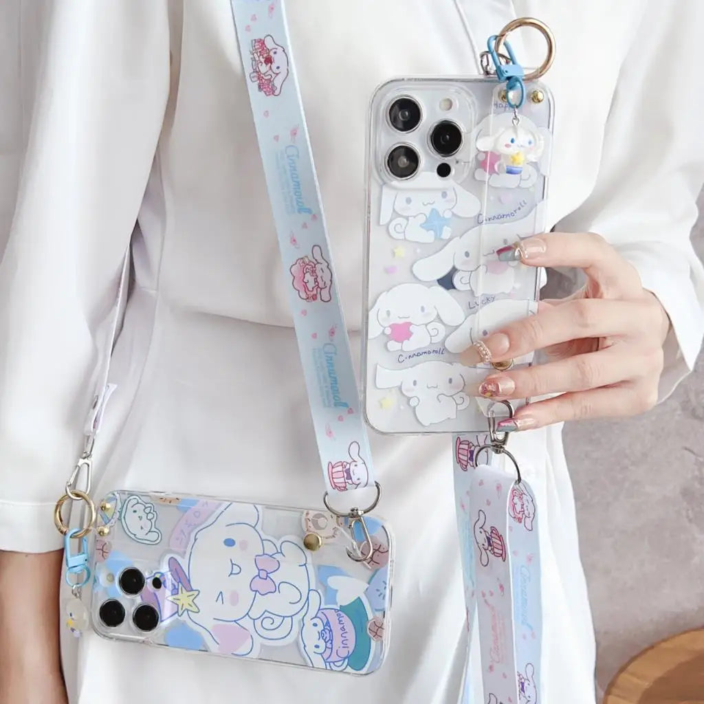 Cinnamon Dog Case Wrist Strap Ornament For iPhone 15 14 13 12 11 Pro Xs Max Xs XR 7 8 6 Plus SE 2020