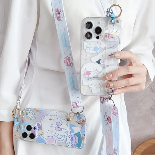 Cinnamon Dog Case Wrist Strap Ornament For iPhone 15 14 13 12 11 Pro Xs Max Xs XR 7 8 6 Plus SE 2020