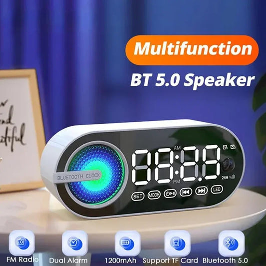 Table Alarm Clock Bluetooth Speaker FM Radio Sound Box Desktop Alarm Clock Subwoofer Music Player TF Card Bass Speaker Boombox