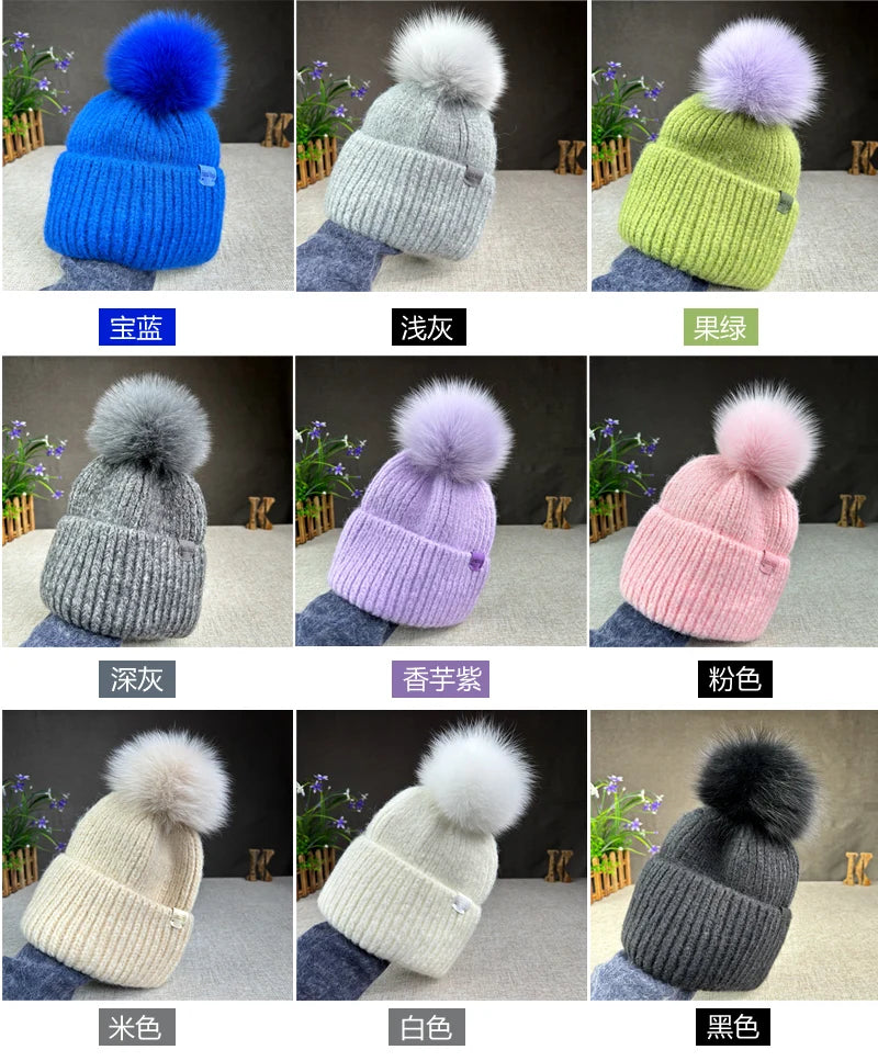 Big size New Brand fur pompom hat Fashion traveling hats for women girl High quality rabbit fur winter Warm Female beanies