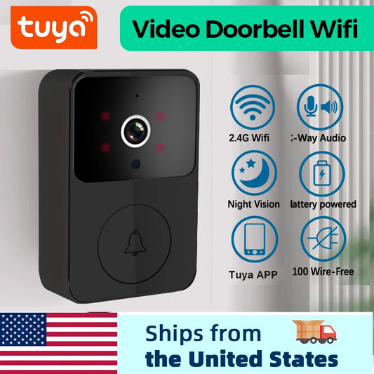Tuya Wireless Video Doorbell, Smart Doorbell Camera Works with Tuya APP, HD Surveillance with Night Vision & Motion Alerts