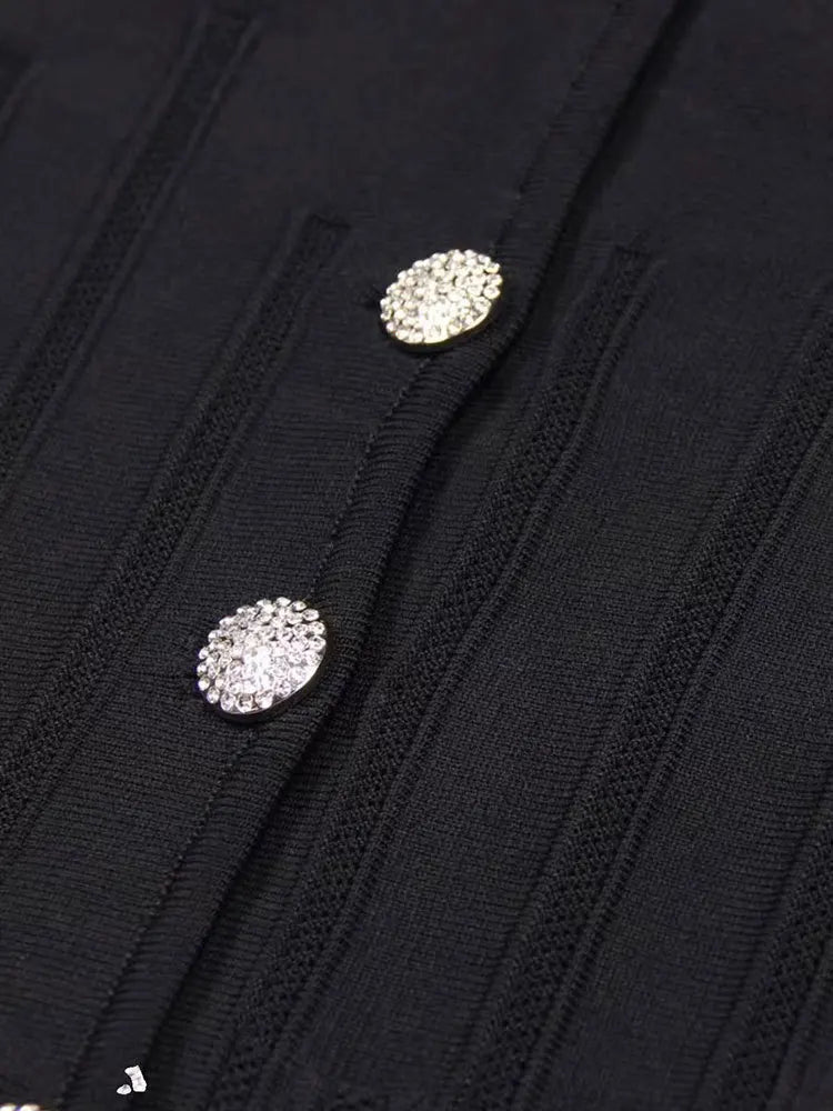 New autumn and winter women's V-neck heavy crystal button waist knitted cardigan y2k Korean version slimming hollow high-end top
