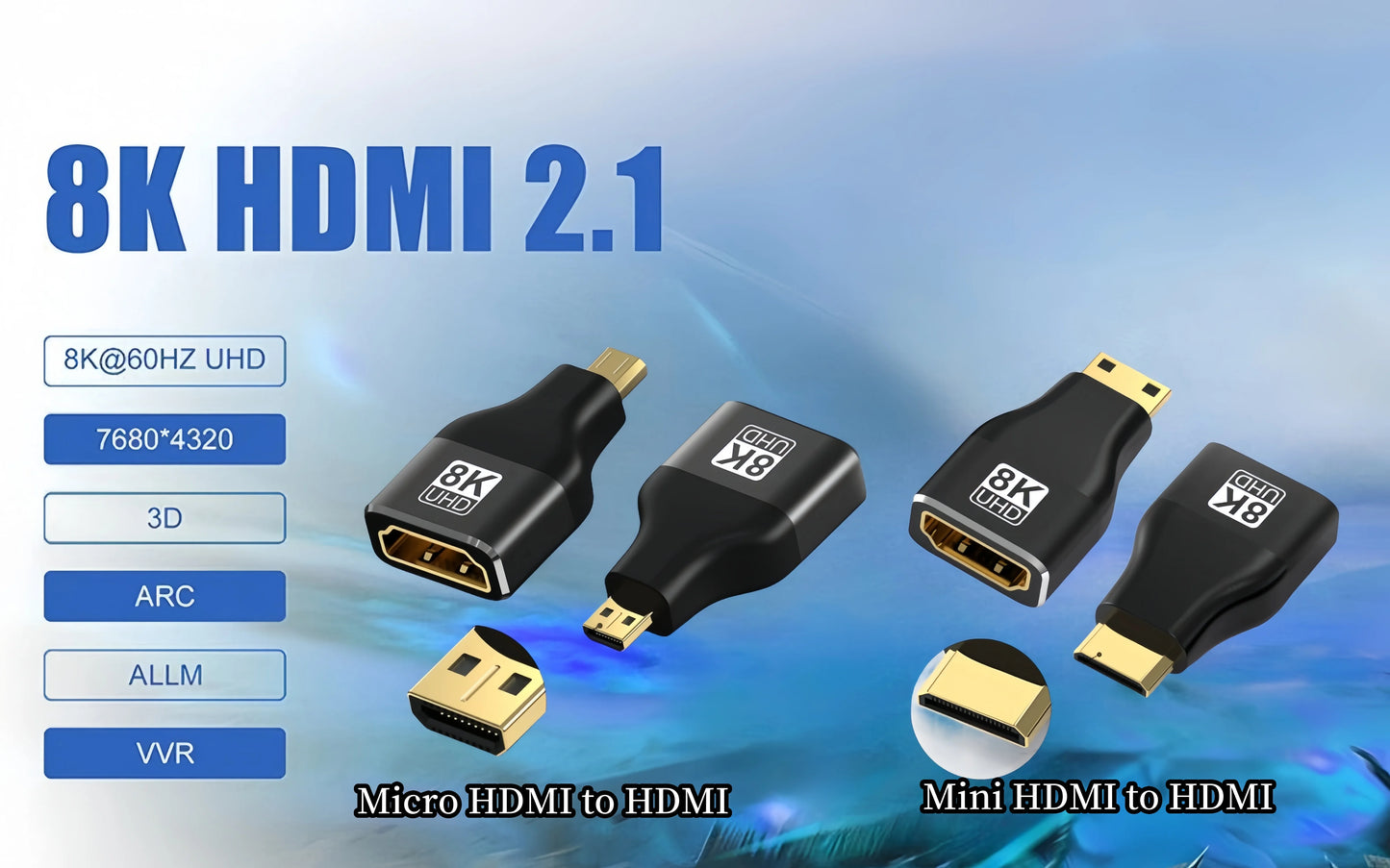 Mini HDMI Adapter 8K 60Hz 4K 120Hz Mini HDMI Male to HDMI 2.1 Female Converter For Laptop Graphics Card Micro HDMI Extension