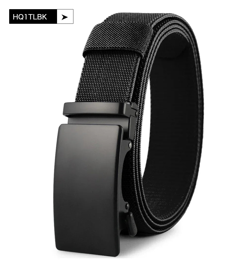 New Golf Sports Elastic Belt Tactical Belt Metal Automatic Buckle Tough Stretch Nylon Men Military Belt 115-150CM Big Size Belts