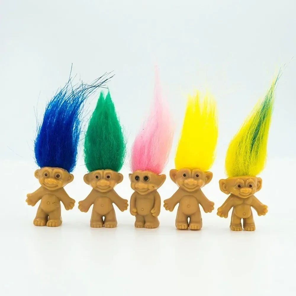 5Pcs Mini Troll Dolls Anime Action Figure Colorful Hair Family Members Models Collection Kids Toys for Children Gift Nostalgic