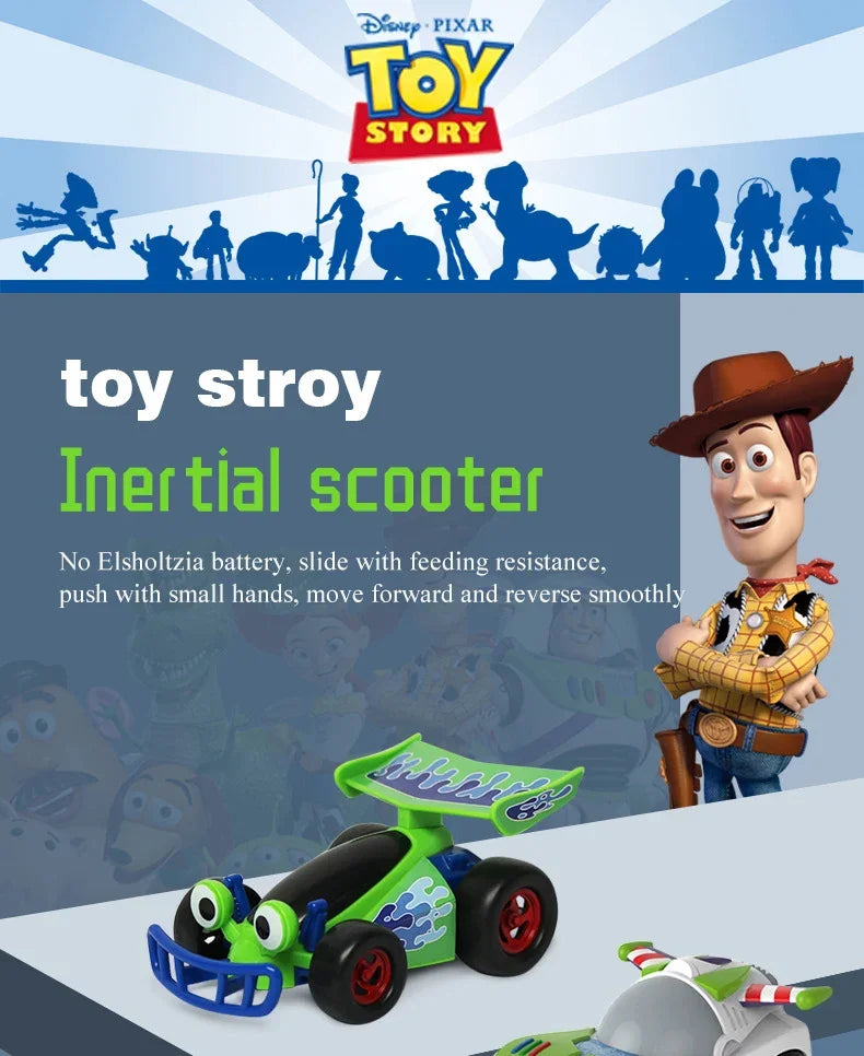 Disney Toy Story Buzz Lightyear Woody Jessie Rex Alien Cartoon Model Inertial Pull-back Free Wheel Car Toys Collection Kids Gift