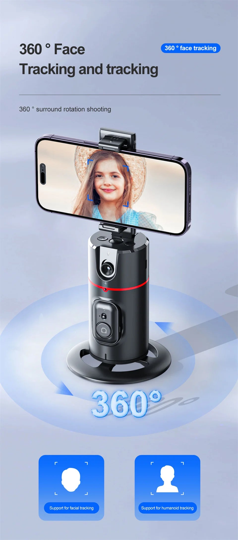 FGCLSY AI Auto Following Gimbal Stabilizer 360 Rotation Phone Stand P02 Desktop Tracking Gimbal with Remote for Live Photography