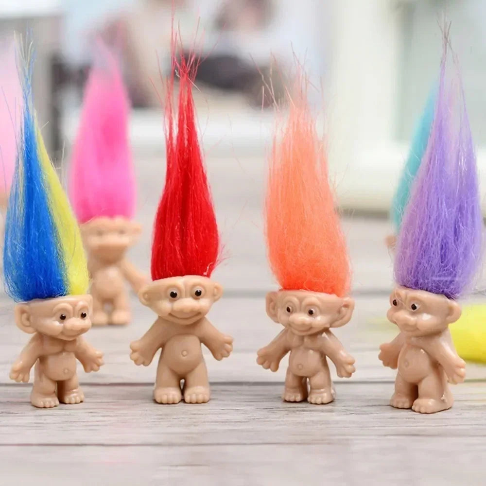 5Pcs Mini Troll Dolls Anime Action Figure Colorful Hair Family Members Models Collection Kids Toys for Children Gift Nostalgic