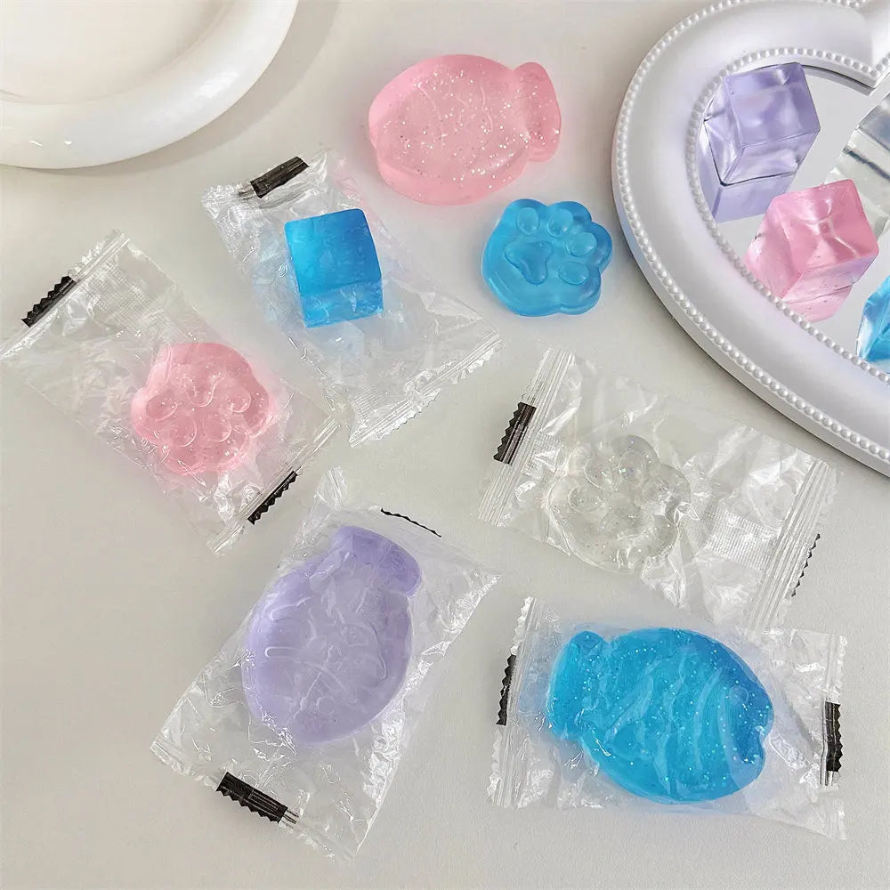 NEW Fidget Toy Mini Squishy Toys Mochi Ice Block Stress Ball Toy Kawaii Transparent Cube cat paw fish Stress Relief Squeeze Toy