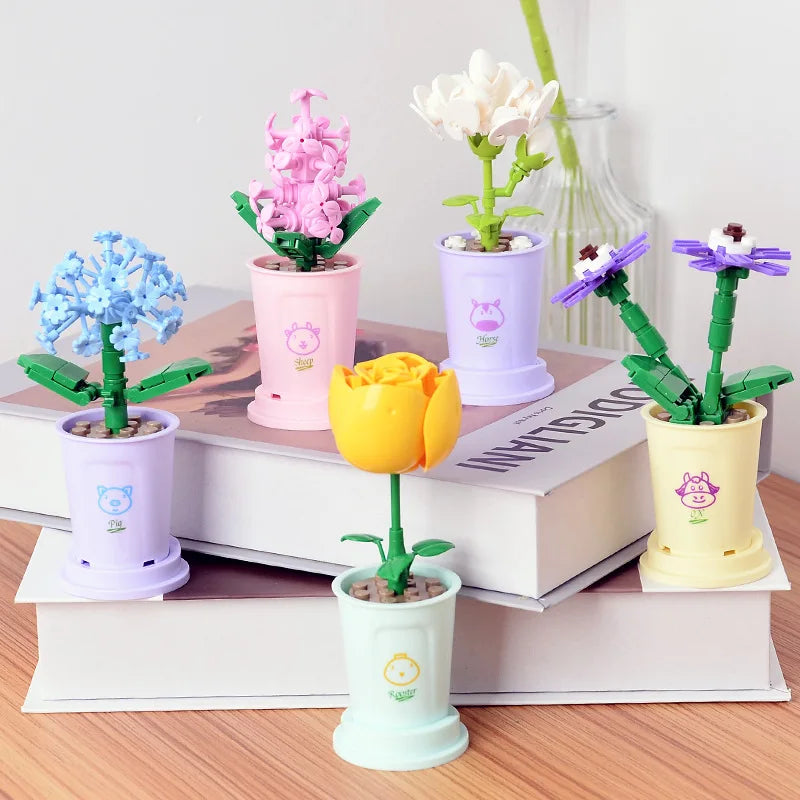Zodiac Flower Building Block Eternal Bouquet Model Diy Home Decoration Small Particles Educational Toy Children Birthday Gift