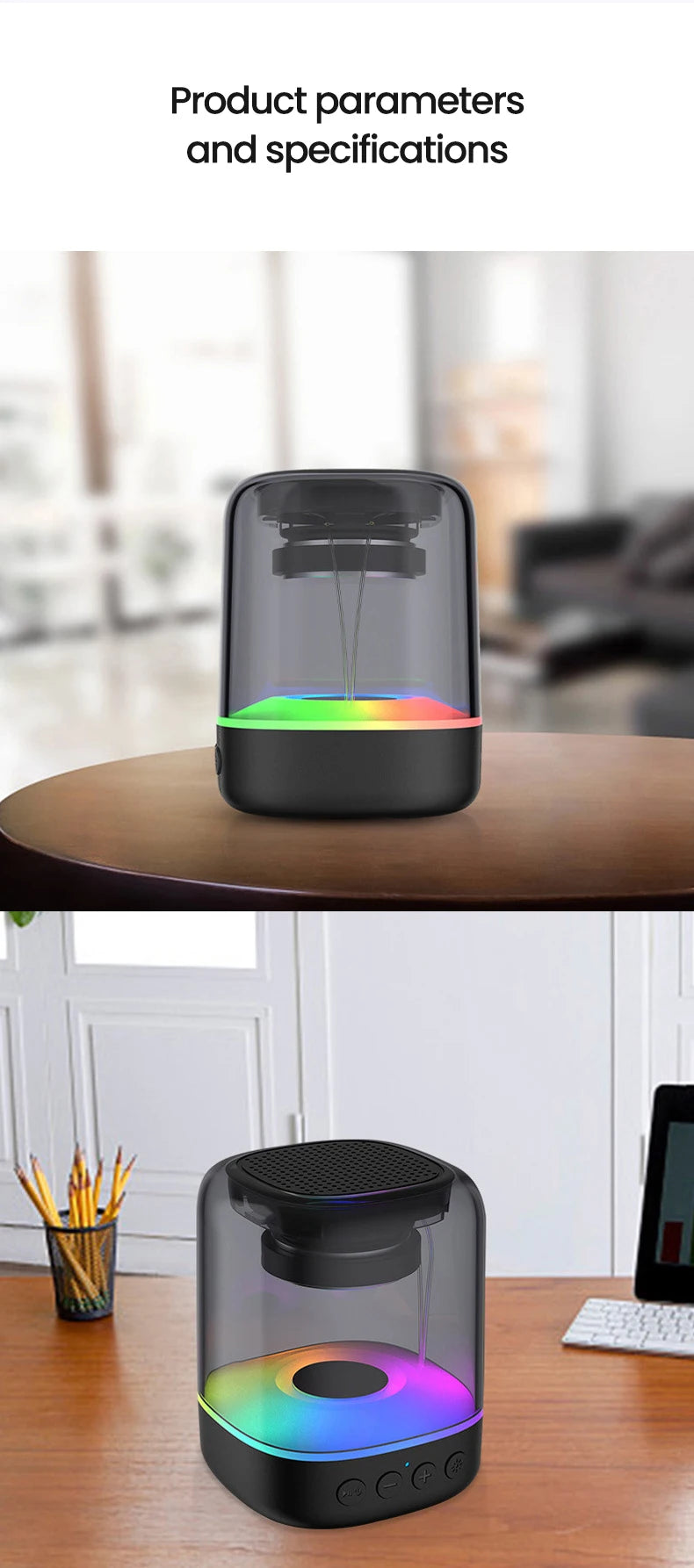 Portable Bluetooth 5.0 Speakers RGB Light HD Sound Mini Desktop Wireless Speaker Loudspeaker for Home Party Outdoor Bike