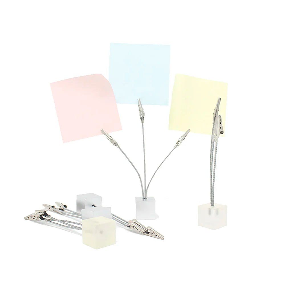 3 Wire Memo Holder Cube Picture Note card Clip Desk Paper Photo Holders Alligator Clamp Table Stand Place Office Business