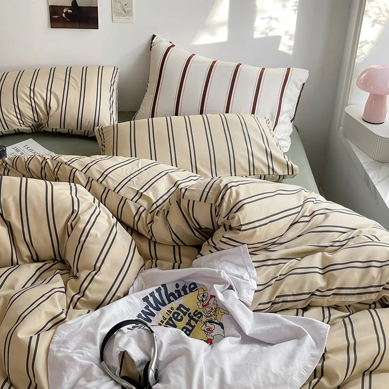 Stripe Bedding Comforter Set with Pillowcase bed sheet Single Full Size Bed Linen Duvet Cover Set Queen/King Double Single Bed