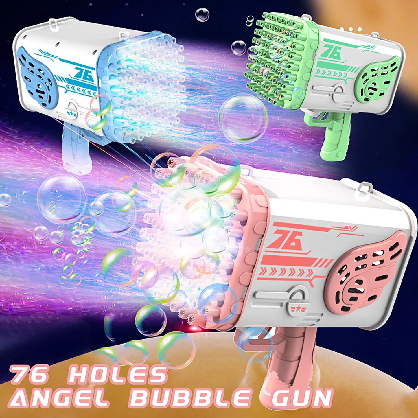69Holes Rocket Bubble Gun ，Automatic Bubbles Machine Gun Launcher Shape Blower Soap Toys For Kid Bubble Machine Party Supplies