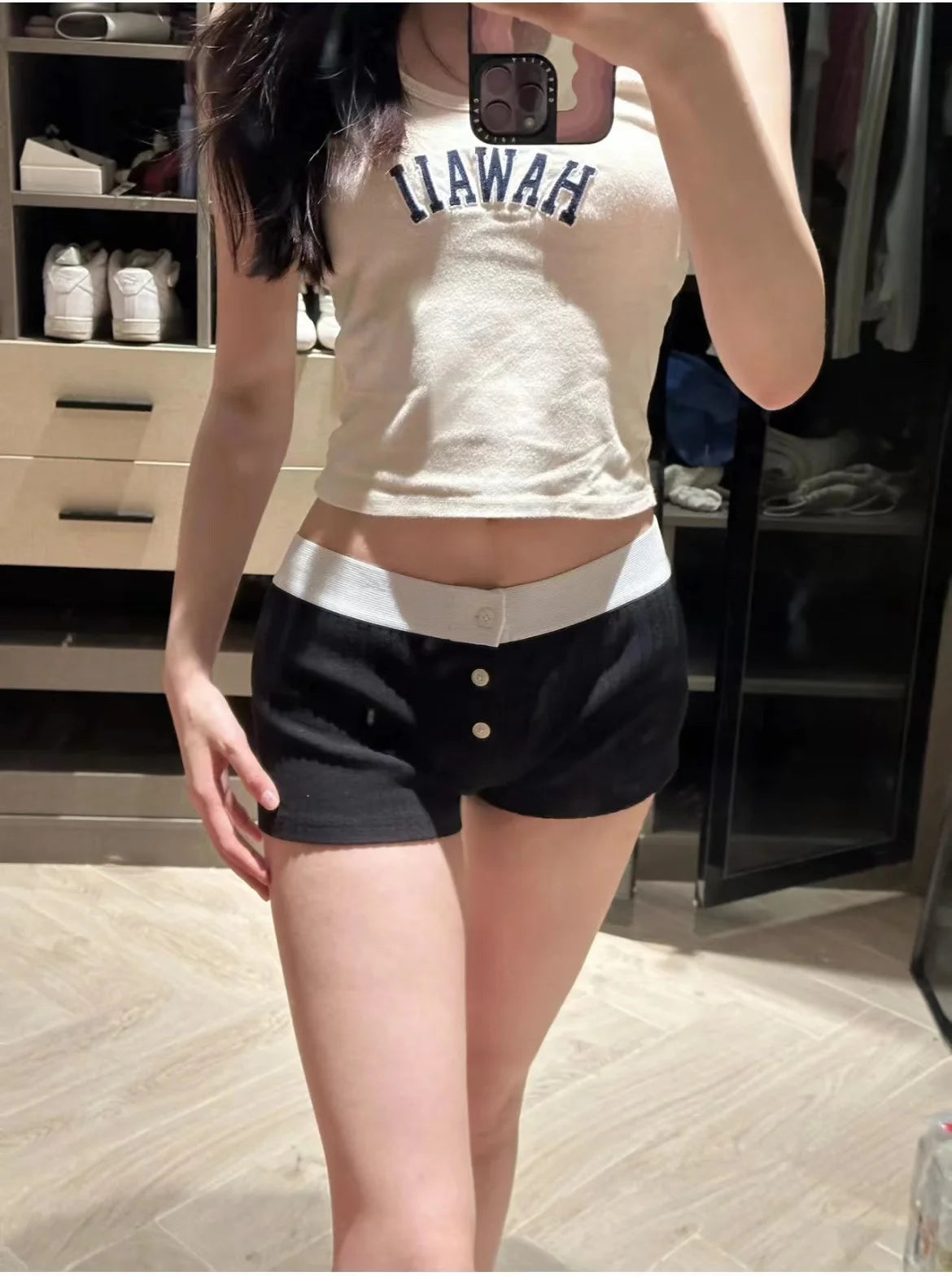 Casual Women Soft Cotton Front Buttons Shorts 2023 Summer Vintage Low Waist Female Chic Bottoms