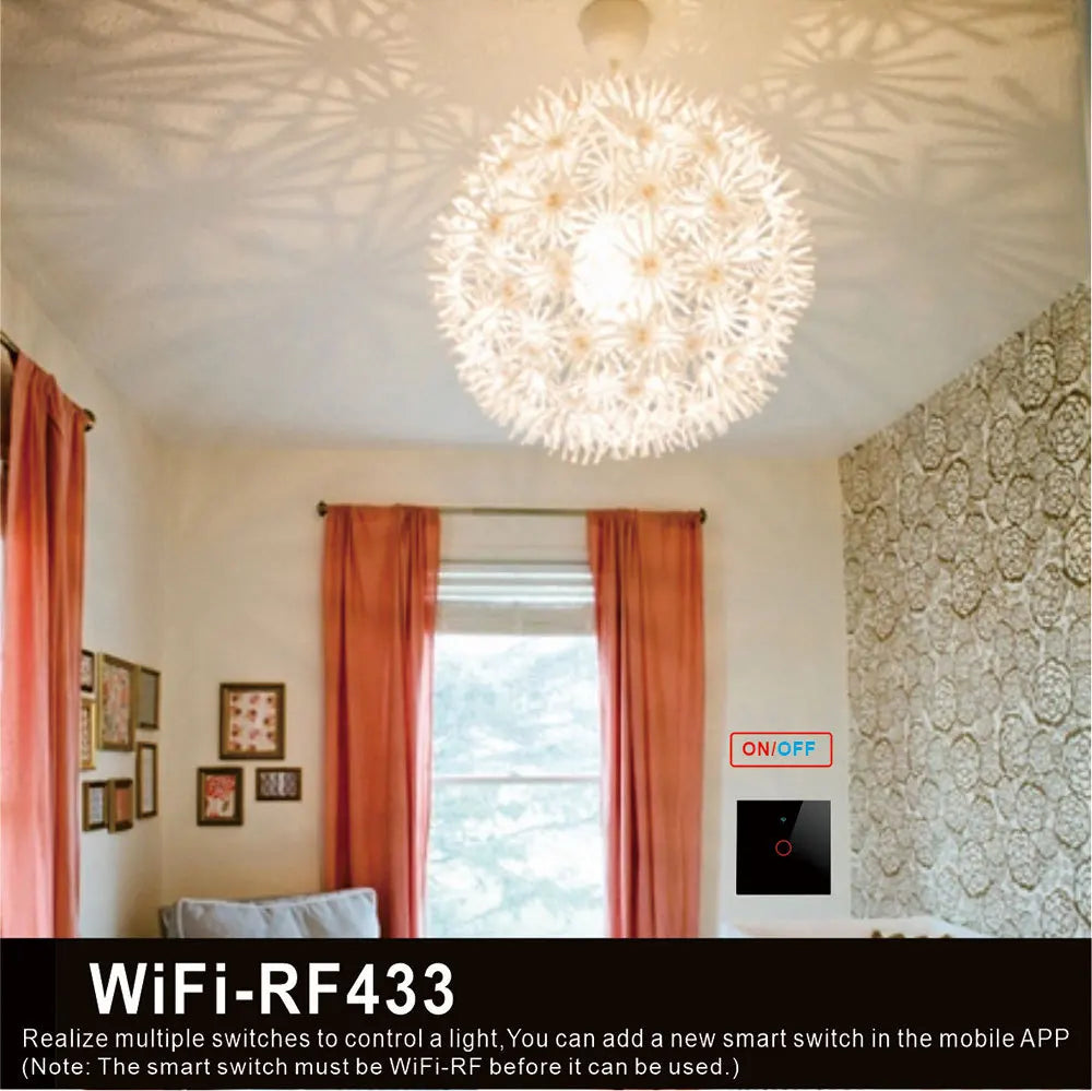 Wifi Smart Light Switch EU 86 Glass Screen Touch Panel Voice Control Wireless Wall Switches with Alexa Google Home 1/2/3/4 Gang