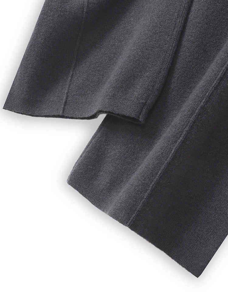 Women 100% Merino Wool Knitted Wide Leg Pants Autumn Winter Basic Soft Warm Cashmere Knit Trousers Casual Simple Style Korean