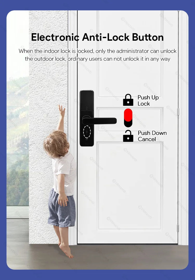 YRHAND Matt Black Fingerprint Door Lock TTLock App Code Card Key Smart Door Lock Security Digital Electronic Lock For Home