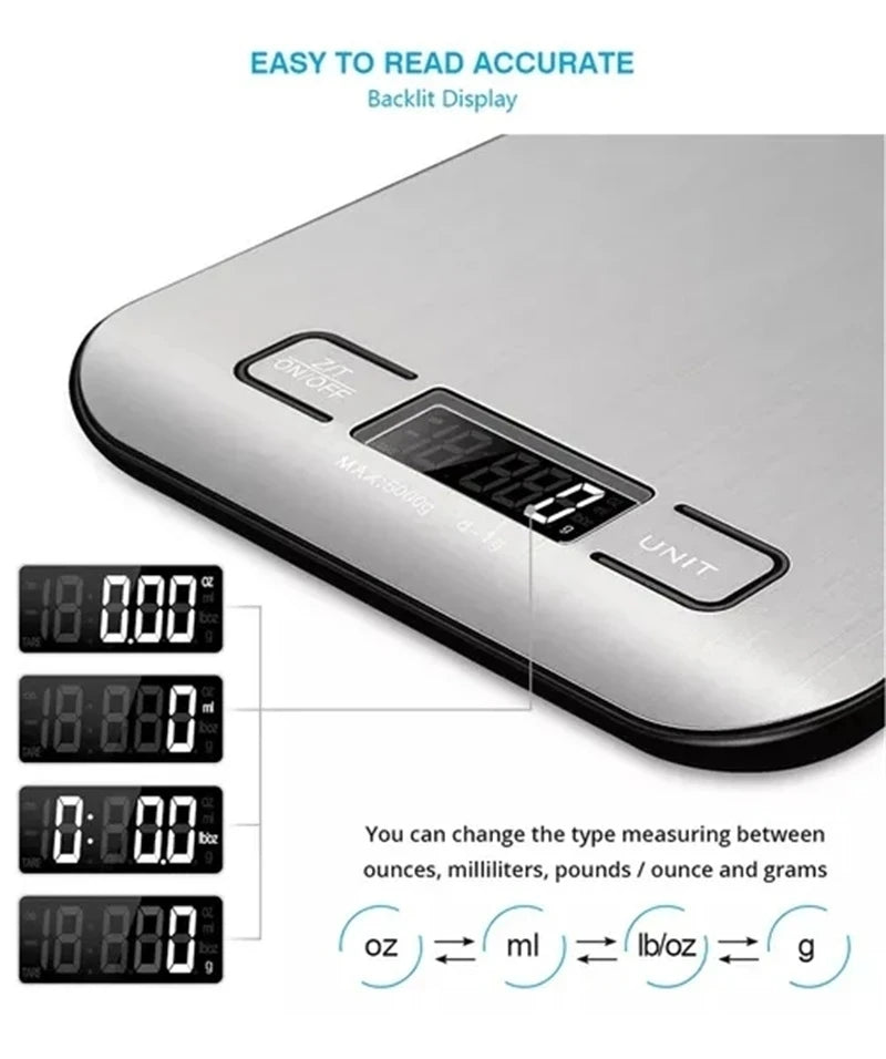 Kitchen Scale Stainless Steel Weighing Food Diet Balance Measuring LCD Precision Electronic Scales Baking Measuring Tools