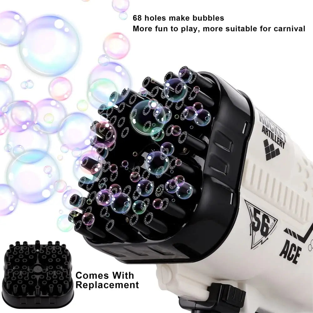 69Holes Rocket Bubble Gun ，Automatic Bubbles Machine Gun Launcher Shape Blower Soap Toys For Kid Bubble Machine Party Supplies