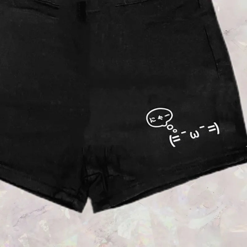 Cotton Shorts for Women Black Summer Pantalones Cortos De Mujer Print Japanese Fashion Casual Cute Pants 2024 New Bottoms 27x232