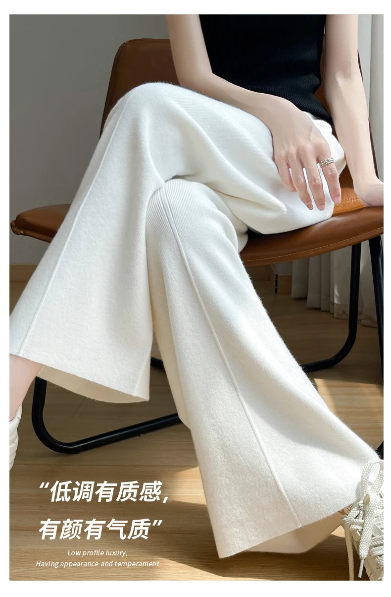 2024 Women's Cashmere Pants Sports Pants Women's Autumn and Winter High Waist Drawstring Warm Pants Knitted Cashmere Warm Pants