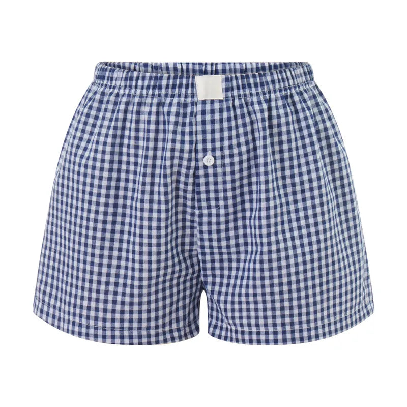 Women Vintage Summer Plaid Shorts y2k Fairy Clothes Sweet Girls Elastic Waist Slim Fit Bloomers Pants Loungewear Kawaii Shorts
