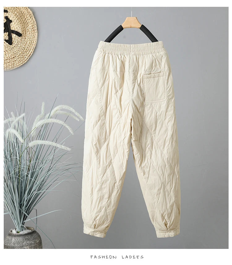 Elegant Light Weight Warm Down Cotton Trousers 2024 New Winter Outerwear Work Trousers Windproof Quilted Harem Pants for Women