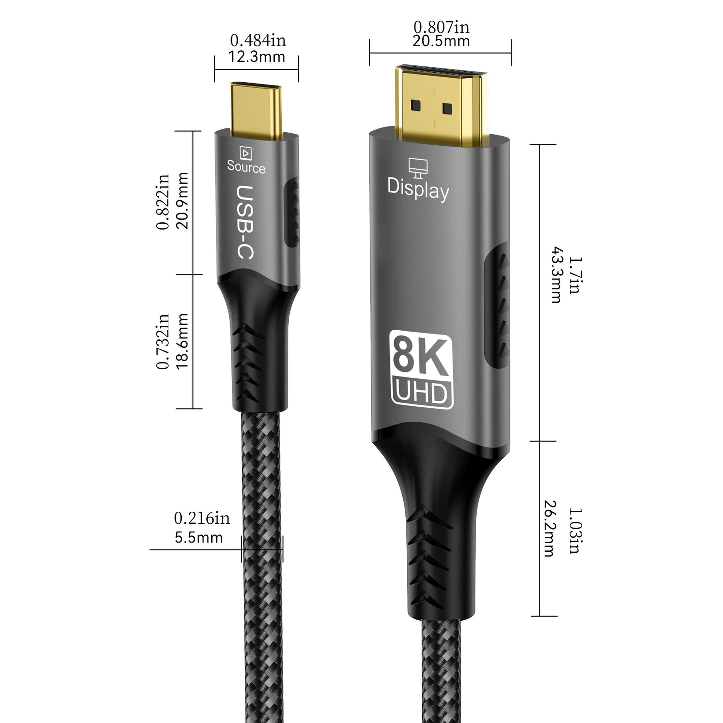 FDBRO USB Type C to HDMI 2.1 Cable Adapter 8K@60Hz,4K@60Hz 6FT Aluminum Type-C to HDMI Braided Cord for Laptop Tablet Galaxy S24