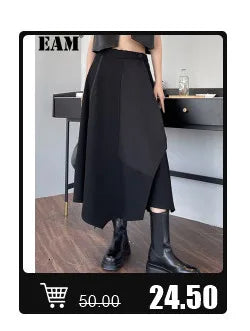 [EAM] Women Navy Blue Striped Irregular Elegant Blazer New Lapel Long Sleeve Jacket Fashion Tide Spring Autumn 2024 1DH5930