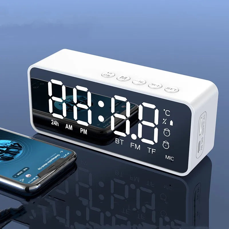 G50 Wireless Bluetooth Speaker with FM Mini Card Mirror Alarm Clock Audio Stall Receiving Support TF Card Desktop Speaker Clock