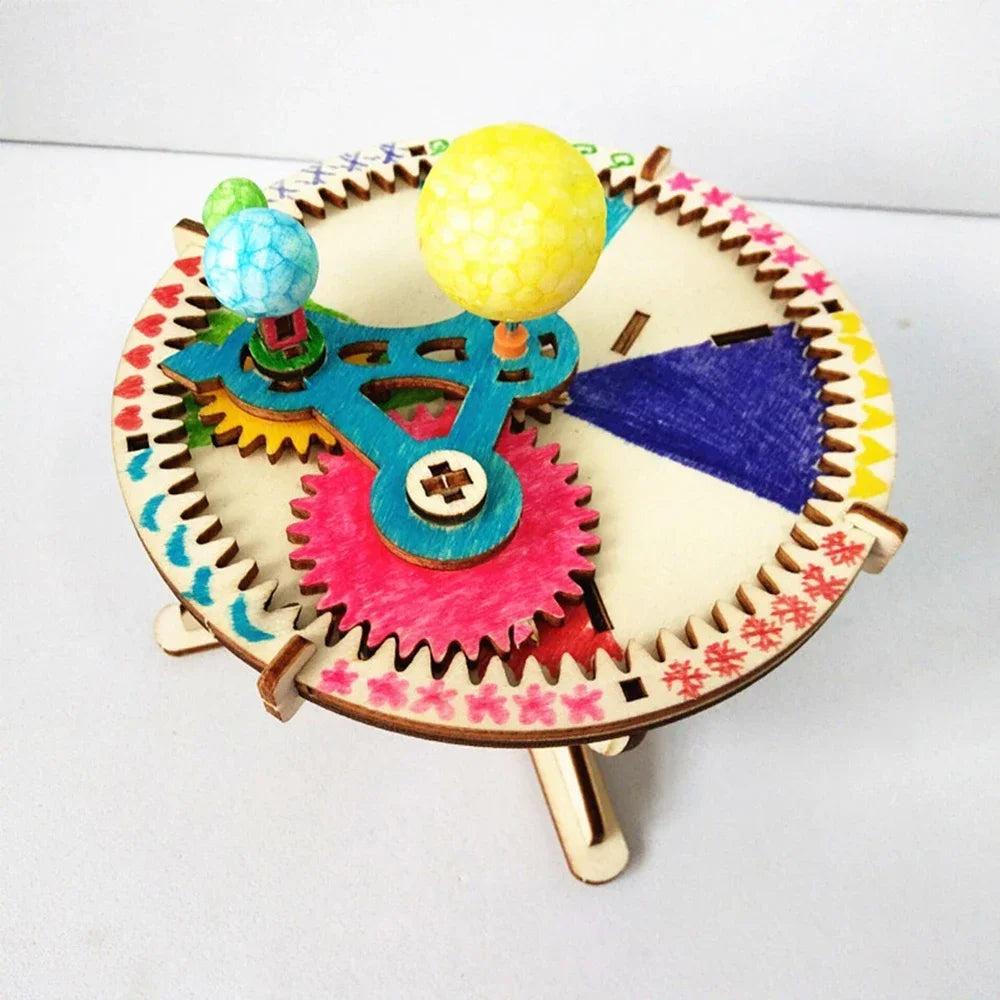 Wooden Sun Earth Moon Planet Solar System Model Kids Puzzle Mechanical Set DIY Science Toy Educational Scientific Experiment Kit