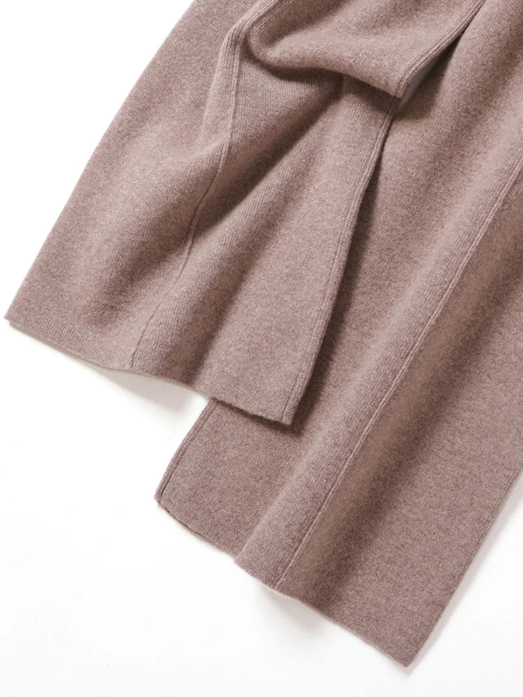 Women 100% Merino Wool Knitted Wide Leg Pants Autumn Winter Basic Soft Warm Cashmere Knit Trousers Casual Simple Style Korean