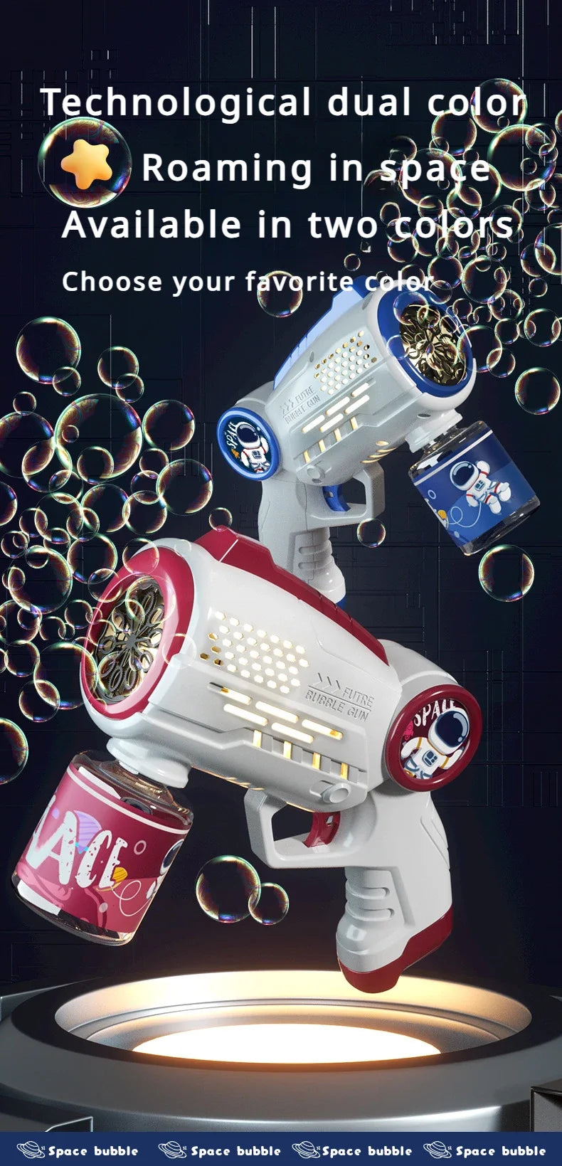 Electric Space Multi Hole Bubble Machine With Lights Fully Automatic Colorful Soap Handle Bubble Gun Children's Toy Outdoor Game
