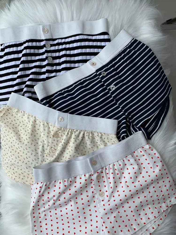Casual Women Soft Cotton Front Buttons Shorts 2023 Summer Vintage Low Waist Female Chic Bottoms