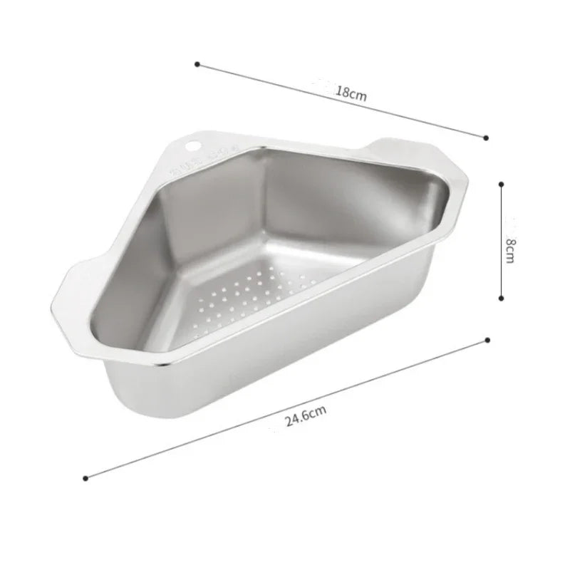 Stainless Steel Triangle Drain Basket Kitchen Sink Filter Shelf Fruit Vegetable Drainer Storage Rack Basket Bar with Suction Cup