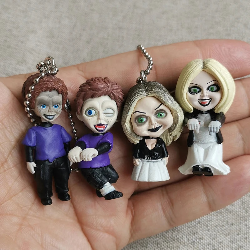 Original MIni Chucky Anime Cartoon Horror Bride Figure Keychain Pendant Collect Movie Film Model Toy Halloween Gift for Adult